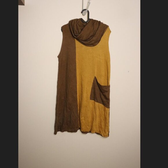 Chalet brown and pumpkin color block sweater dress with large front pocket, M - Picture 2 of 7